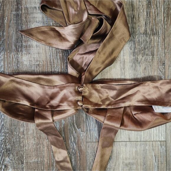 Retrofete Ross Top in Cognac Brown Size Medium NWT Satin Padded Bust - Picture 8 of 12